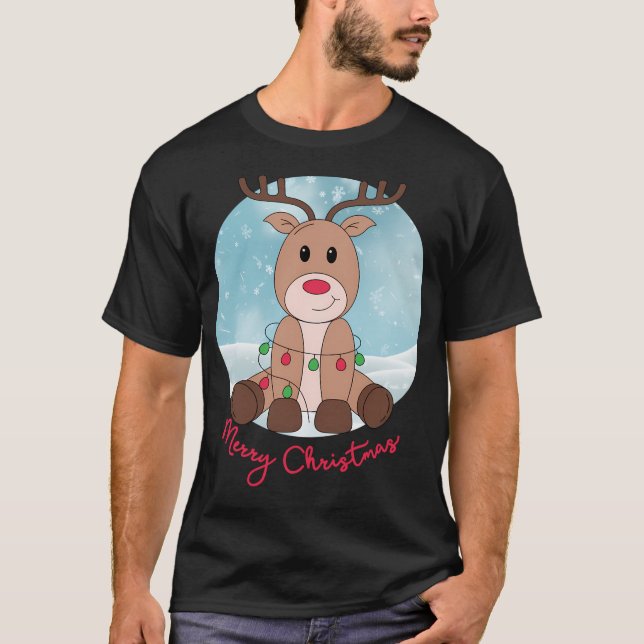T-shirt Noël adorable de rennes à nez rouge (Devant)