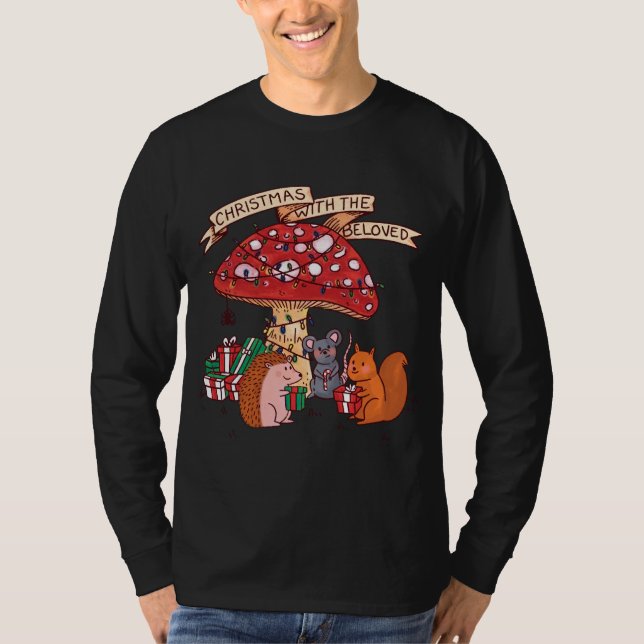 T-shirt Noël amusant avec la souris d'écureuil de champign (Devant)