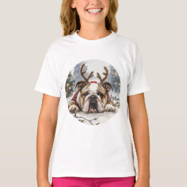T-shirt Noël anglais Bulldog Reindeer