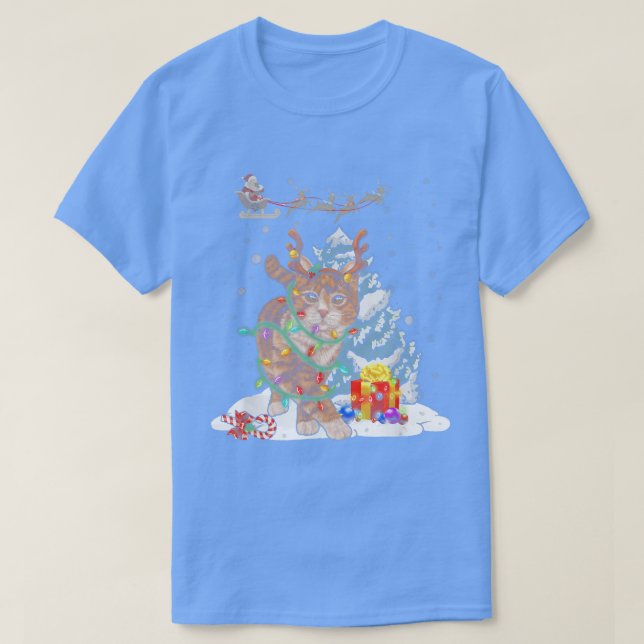 T-shirt Noël Arbre Cat Reindeer Antlers Amoureux de les ch (Design devant)