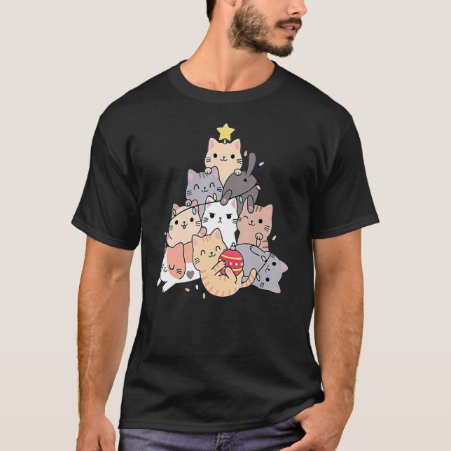 T-shirt Noël Arbre Chats tenue ELF Costume Xmas Famille (Devant)