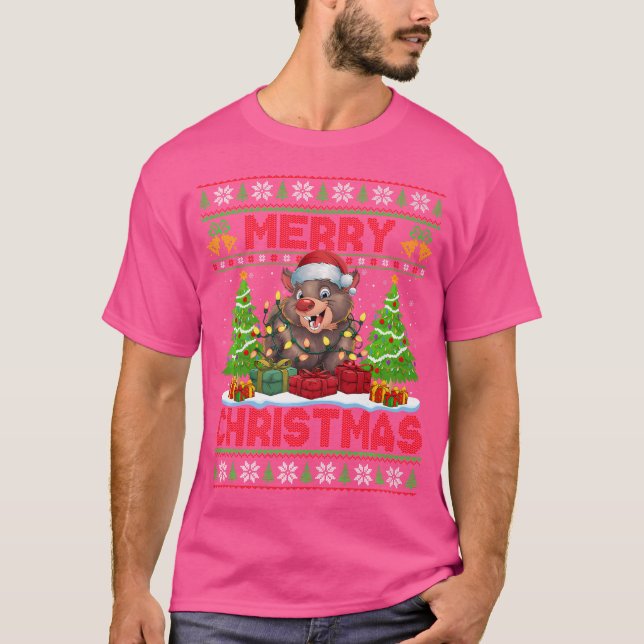 T-shirt Noël Arbre de Noël Vilain Père Noël Wombat Noël (Devant)
