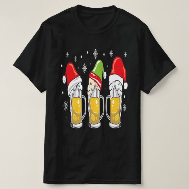 T-shirt Noël Beer Mugs Reinbeer Santa Hat Xmas Cadeau (Design devant)