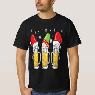 T-shirt Noël Beer Mugs Reinbeer Santa Hat Xmas Cadeau