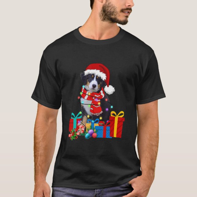T-shirt Noël Bernese Mountain Dog Xmas Lumières Père Noël  (Devant)
