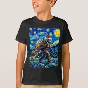 T-shirt Noël Bigfoot Chapeau de Père Noël Van Gogh Nuit ét