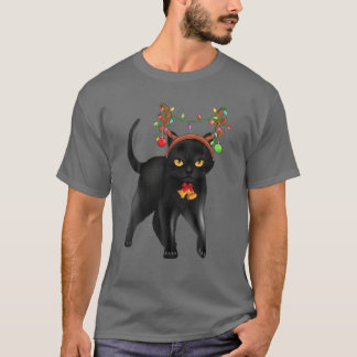 T-shirt Noël Black Cat Reindee Antlers Catmas Femmes