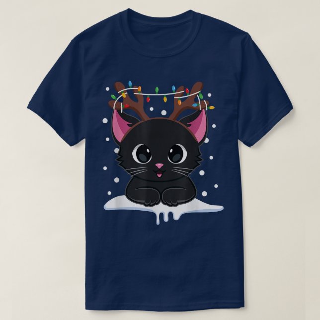 T-shirt Noël Black Cat Reindee Antlers Catmas Femmes  (Design devant)