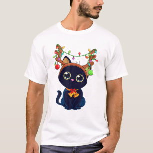 T-shirt Noël Black Cat Reindee Antlers Catmas Femmes