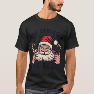 T-shirt Noël blanc "HE STRUGGLE IS REAL" rétro
