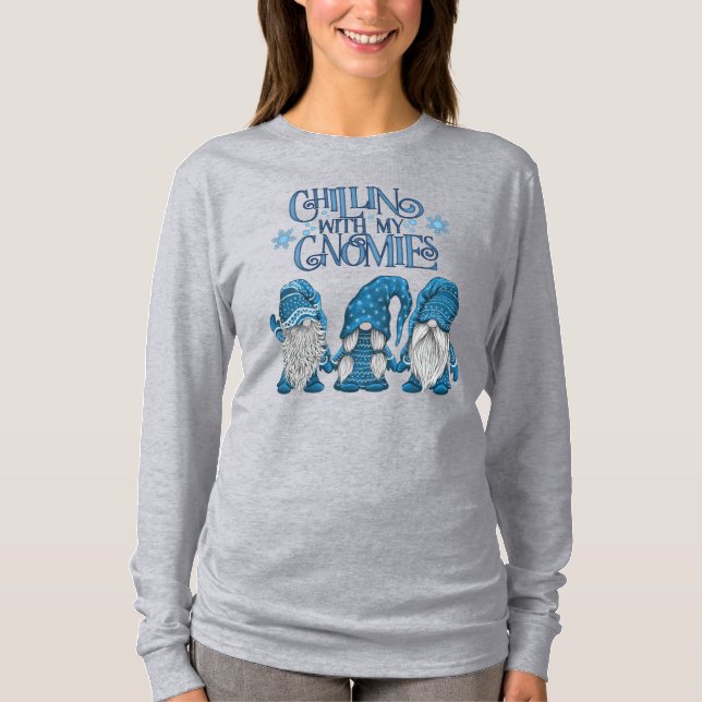 T-shirt Noël Bleu Hiver Trio Chillin Avec Mes Gnomes (Devant)