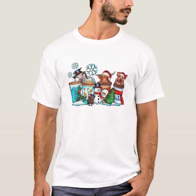 T-shirt Noël Boire Café Animaux Western Cowboy Cowg (Devant)