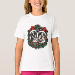 T-shirt Noël Boston Terrier Chiens de vacances Wreath