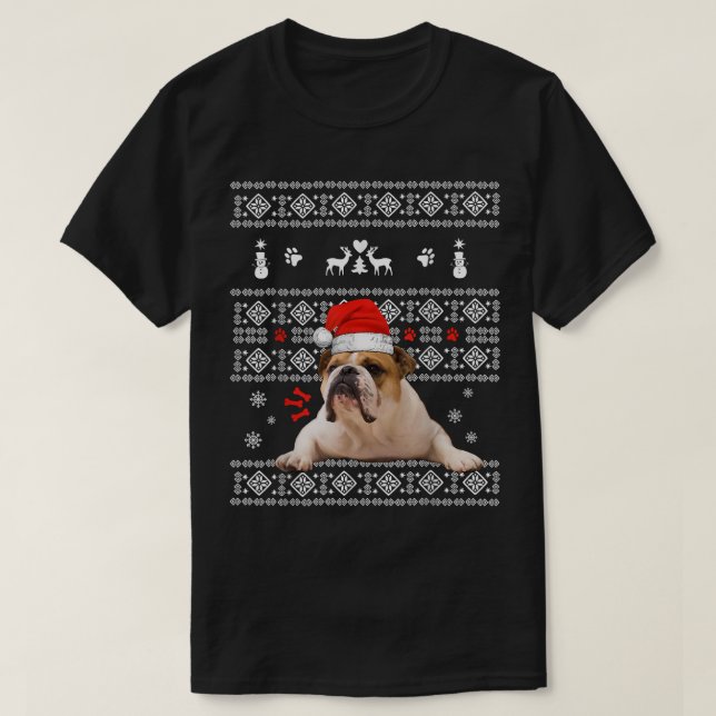 T-shirt Noël Bouledogue Anglais en Chapeau de Père Noël Xm (Design devant)