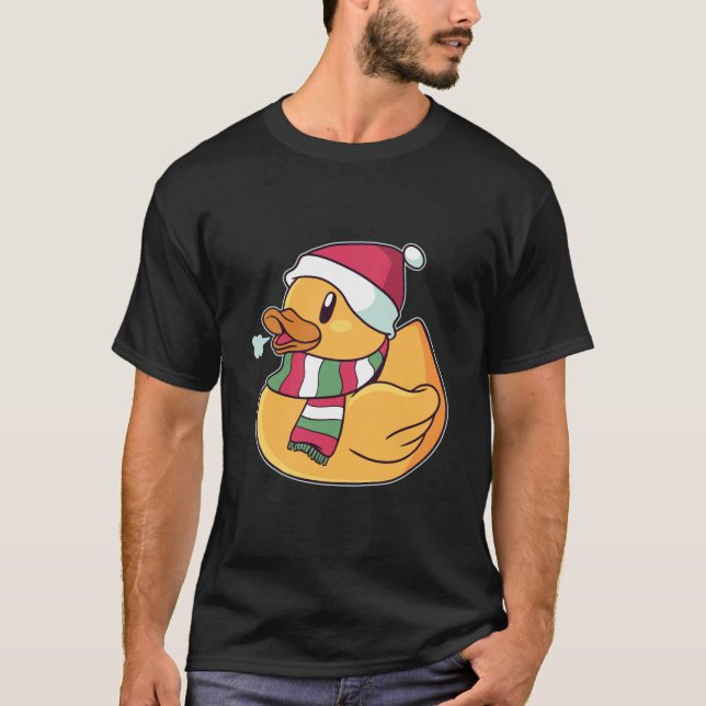 T-shirt Noël Caoutchouc Canard Santa Chapeau Cadeau Pour L (Devant)