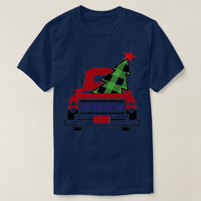 T-shirt Noël C'est la saison Plaid Tree et Truck Desi (Design devant)