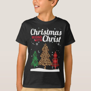 T-shirt Noël Commence Avec Christ Buffalo Plaid Jaguar