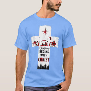 T-shirt Noël Commence Avec Christ Croix Chrétienne Heureux