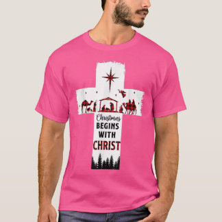 T-shirt Noël Commence Avec Christ Croix Chrétienne Heureux