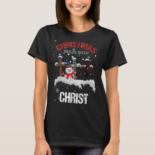 T-shirt Noël Commence Avec Christ Noël Snowman Ugly Chr