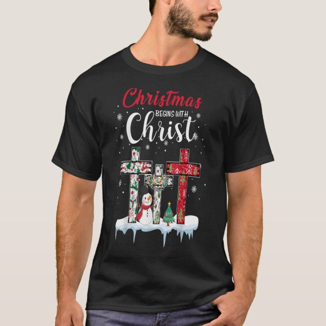 T-shirt Noël Commence Avec Christ Snowman Christian Cro (Devant)