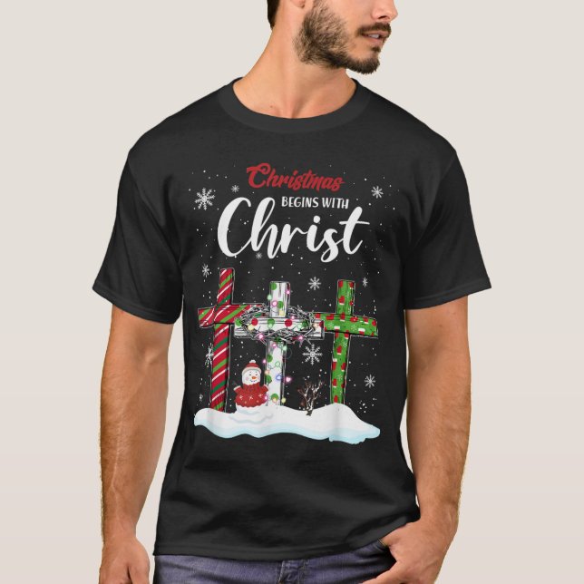 T-shirt Noël Commence Avec Christ Snowman Christian Cro (Devant)