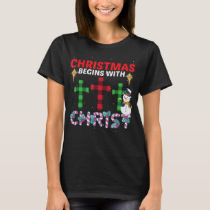 T-shirt Noël Commence Avec Christ Snowman Christian Rel