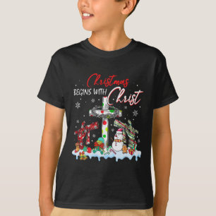 T-shirt Noël Commence Avec Christ Snowman Christian Rel