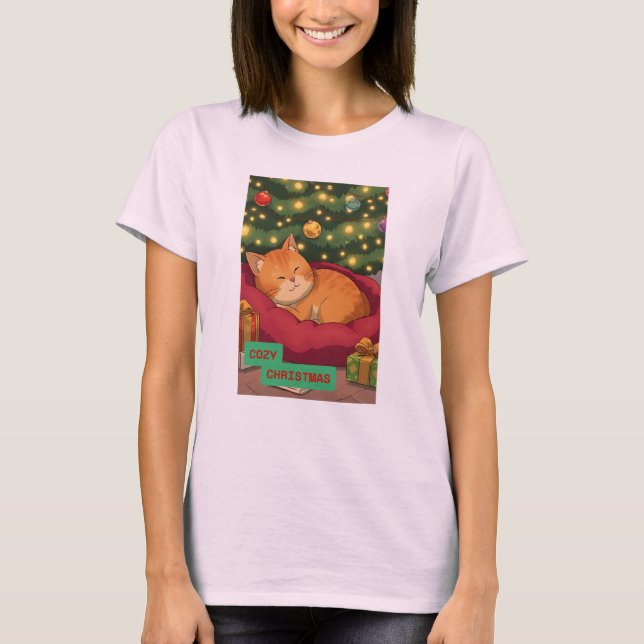 T-shirt Noël cosy avec un chat orange (Devant)