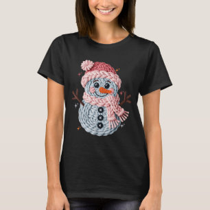 T-shirt Noël Crochet Faux Fil Crochet Bonhomme de Neige Dr