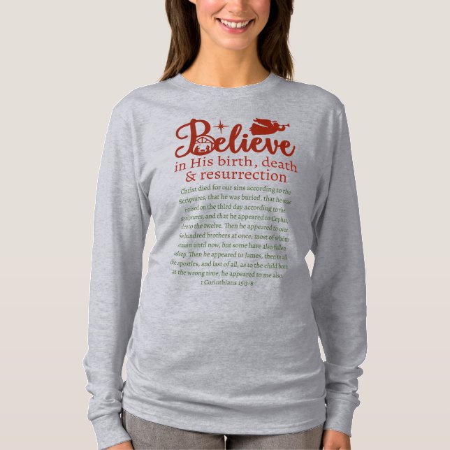 T-shirt Noël Croire Jésus Lumineux Gris Long Manche (Devant)
