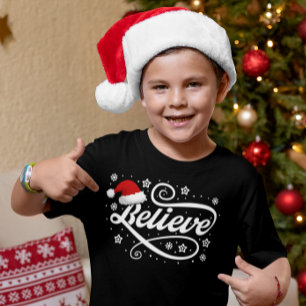 T-shirt Noël Croire Père Noël - Noir de chapeau de Père No