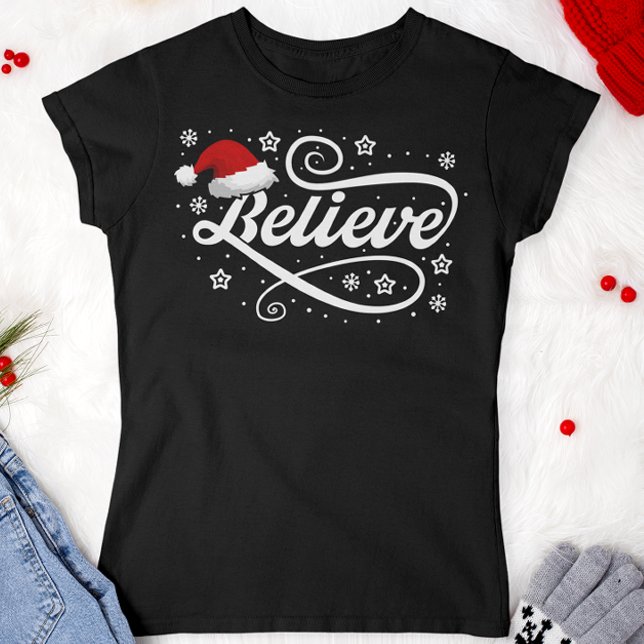 T-shirt Noël Croire Père Noël - Noir de chapeau de Père No (Créateur téléchargé)