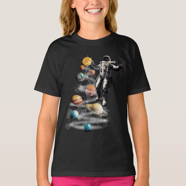 T-shirt Noël dans le système solaire spatial L'astronaute  (Devant)