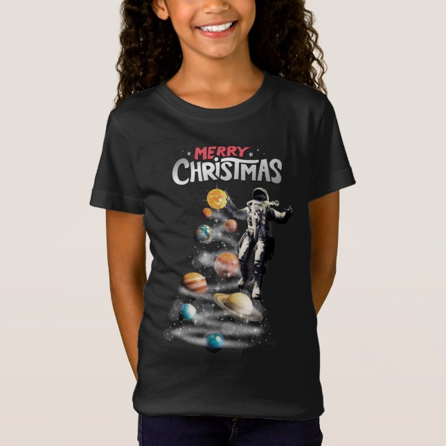 T-Shirt Noël dans le système solaire spatial L'astronaute  (Devant)