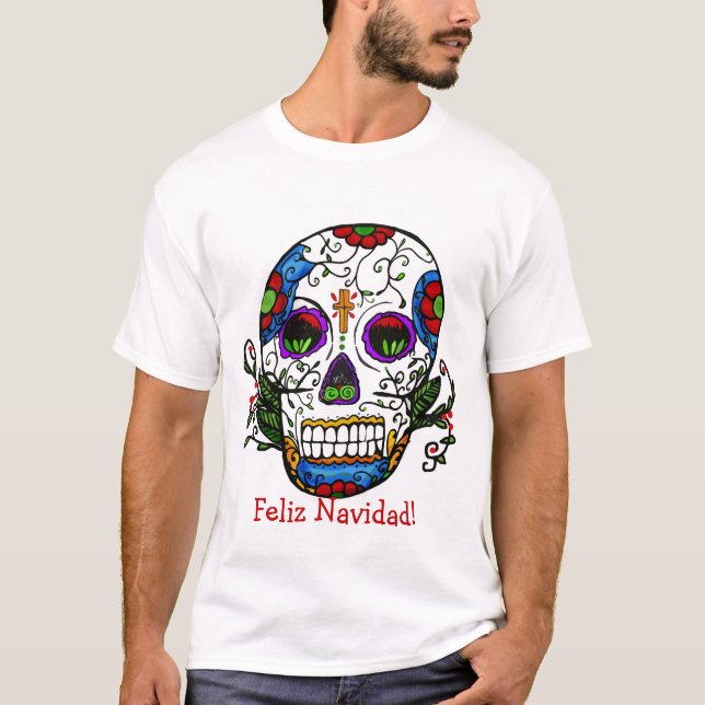 T-shirt Noël de crâne de sucre, Feliz Navidad ! (Devant)