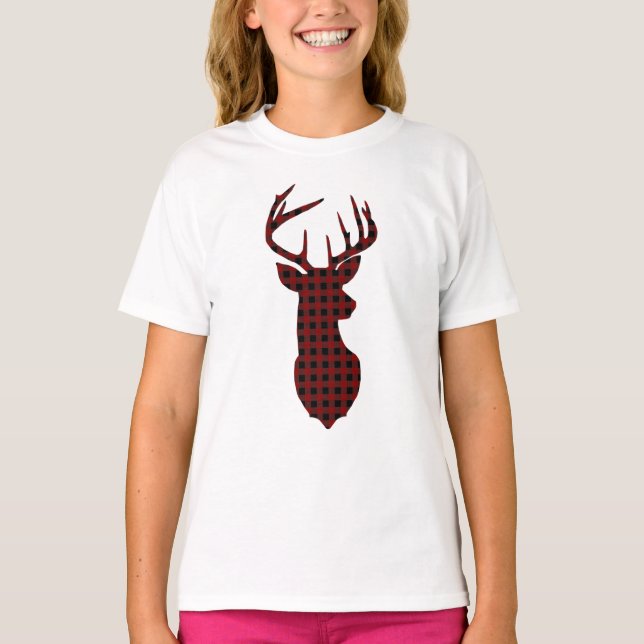 T-shirt Noël de famille de plaid de Buffalo de renne (Devant)