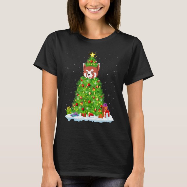 T-shirt Noël de Noël de Noël Lumières Père Noël Panda Roug (Devant)