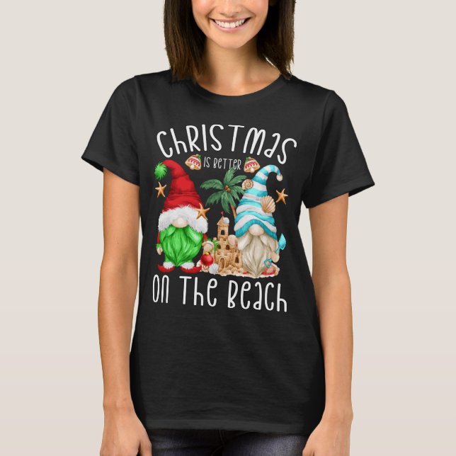 T-shirt Noël De Noël Gnome Motif Noël Sur La Plage (Devant)