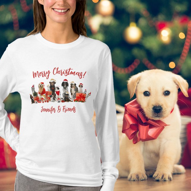 T-shirt Noël des Amoureux de les chiens (Dog Lovers, Cute, Add Name, Christmas T-Shirt)
