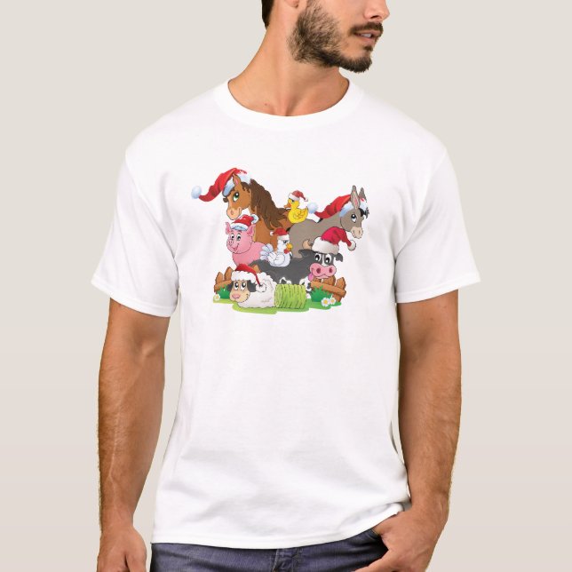 T-shirt Noël des animaux de ferme (Devant)