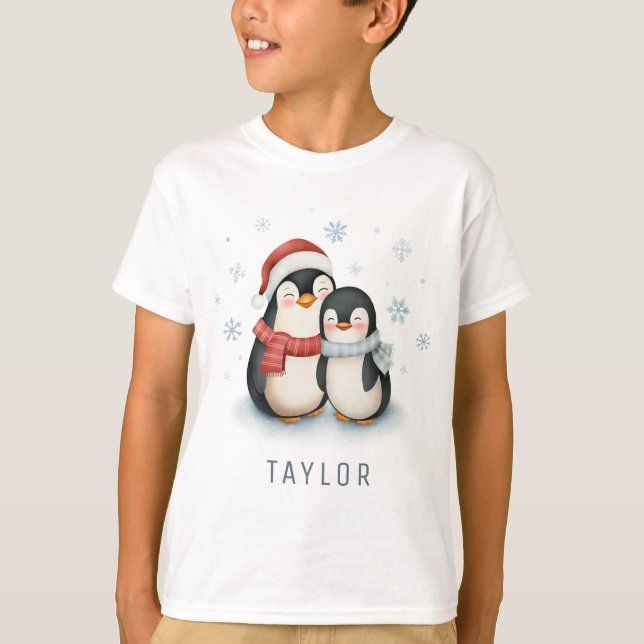 T-shirt Noël des mignons pingouins à thème d'hiver (Devant)