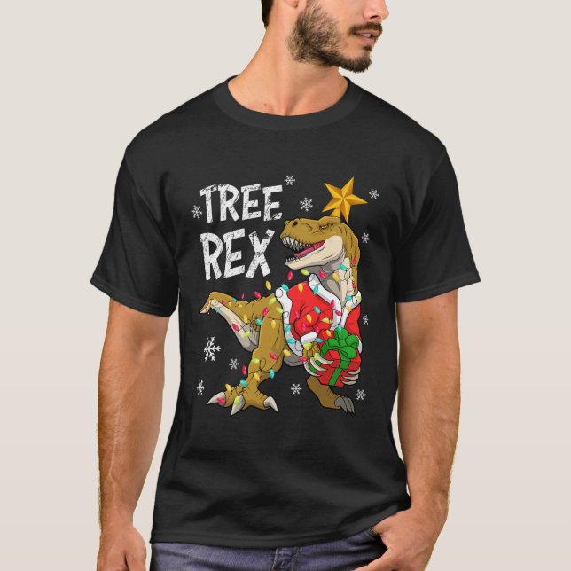 T-shirt Noël Dinosaure Arbre Rex Pajamas Hommes Garçons En (Devant)