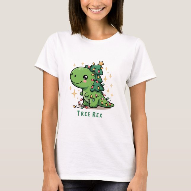 T-shirt Noël Dinosaure Fête Lumière Drôle Arbre Rex (Devant)