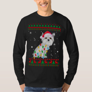 T-shirt Noël Doux moche Feux de Noël Lumières Chien Maltai