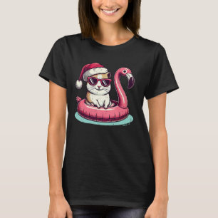 T-shirt Noël drôle en juillet Hamster Père Noël Flamant ro