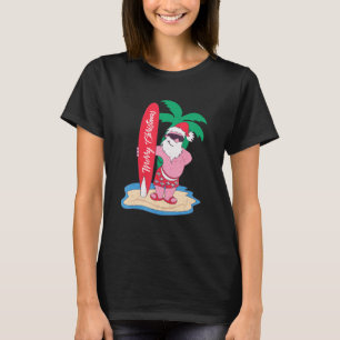 T-shirt Noël Drôle En Juillet Père Noël Surf Sur Le