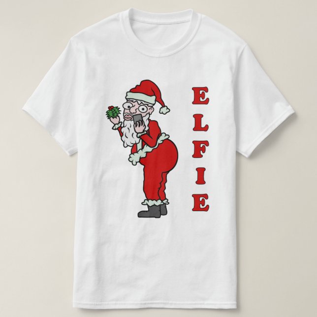 T-shirt Noël drôle Père Noël Elfie Selfie (Design devant)