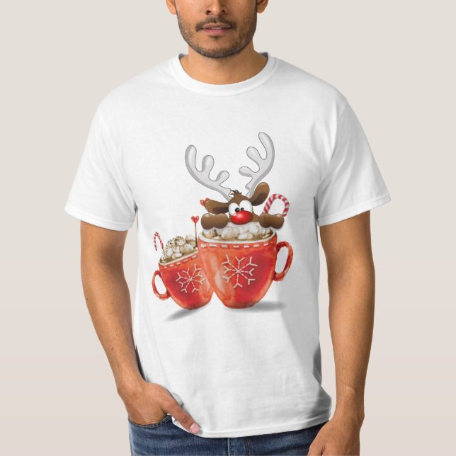 T-shirt Noël Drôle Rinder en Coupe de Chocolat chaud (Devant)