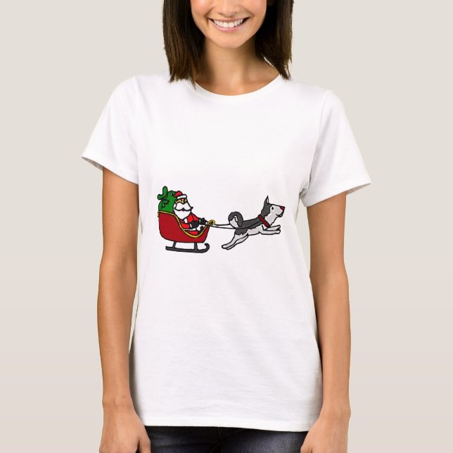 T-shirt Noël drôle Sleigh avec la traction enrouée de (Devant)